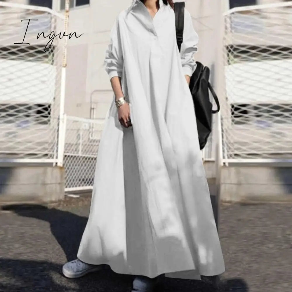 Ingvn - Turkey Muslim Women Long Dress Moroccan Kaftan Solid Maxi Vestidos Elegant Robe Femme Musulman Prayer Garment Islamic Clothing