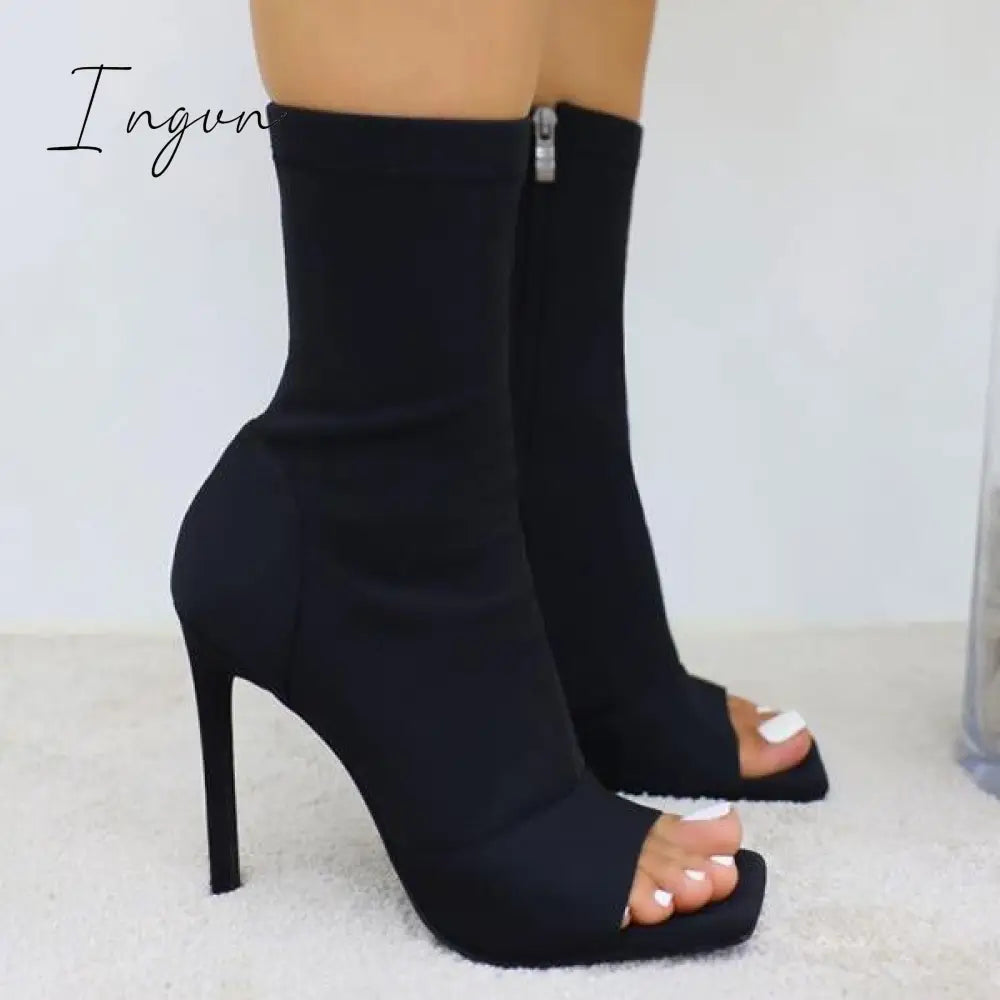 Ingvn - Peep Toe Ankle Boots
