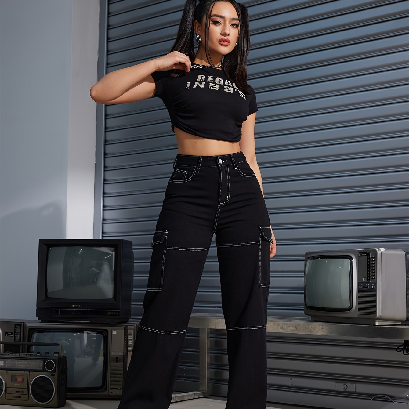 Y2K Kpop Cargo Pants for Women - Fashionable Flap Pockets, Comfortable Loose Fit, Durable Non-Stretch Denim, Straight Jeans Style - A Trendy Wardrobe Essential