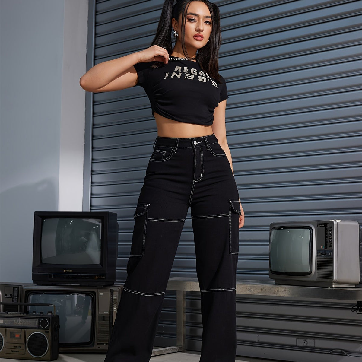 Y2K Kpop Cargo Pants for Women - Fashionable Flap Pockets, Comfortable Loose Fit, Durable Non-Stretch Denim, Straight Jeans Style - A Trendy Wardrobe Essential