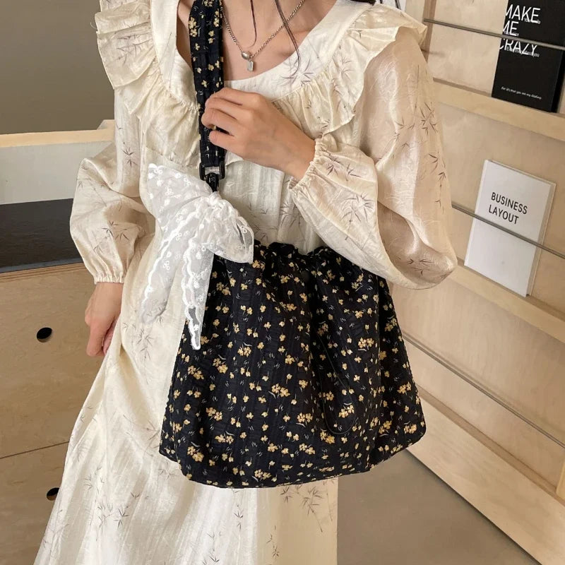 Ingvn  Nylon Flower Pattern Lace Decoration Women's Tote Bag Best-selling Fashionable and Versatile Large Capacity Shoulder Bag
