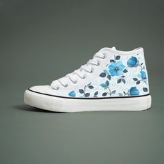 Flower Print Chunky Canvas Sneakers - Wear-Resistant, Non-Slip, High-Top, Classic Skate Shoes with Lightweight, Breathable, and Comfortable Design for Casual, Versatile, and Outdoor Walking Activities