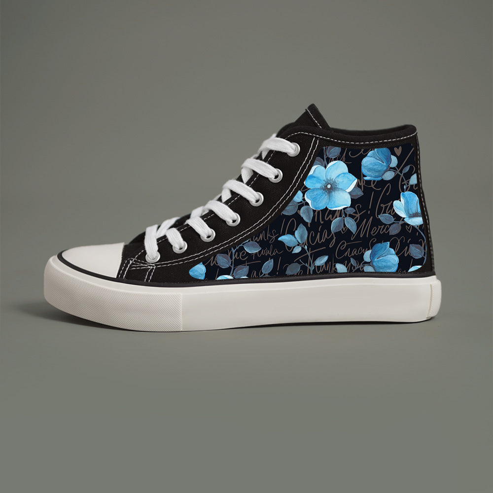 Flower Print Chunky Canvas Sneakers - Wear-Resistant, Non-Slip, High-Top, Classic Skate Shoes with Lightweight, Breathable, and Comfortable Design for Casual, Versatile, and Outdoor Walking Activities