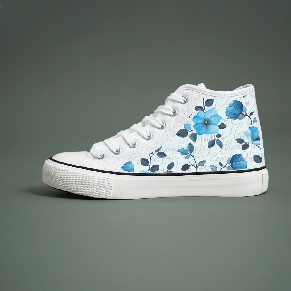 Flower Print Chunky Canvas Sneakers - Wear-Resistant, Non-Slip, High-Top, Classic Skate Shoes with Lightweight, Breathable, and Comfortable Design for Casual, Versatile, and Outdoor Walking Activities