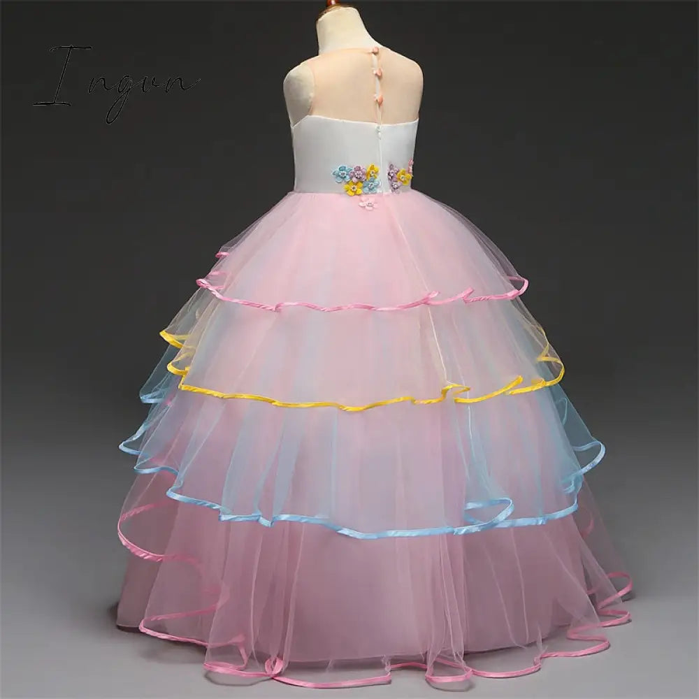 Ingvn - Red Girl Lace Embroidery Christmas Birthday Party Dress Flower Wedding Gown Formal Kids Dresses For Girls Teen Clothes 6 14 Yrs