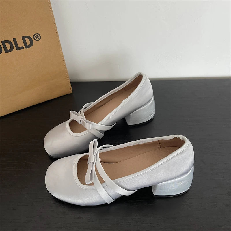 Ingvn  New Mary Janes Shoes Women's High Heels Pumps Women Butterfly-knot Square Heel Shoes Women Thick Heel Shoes Zapatos Mujer