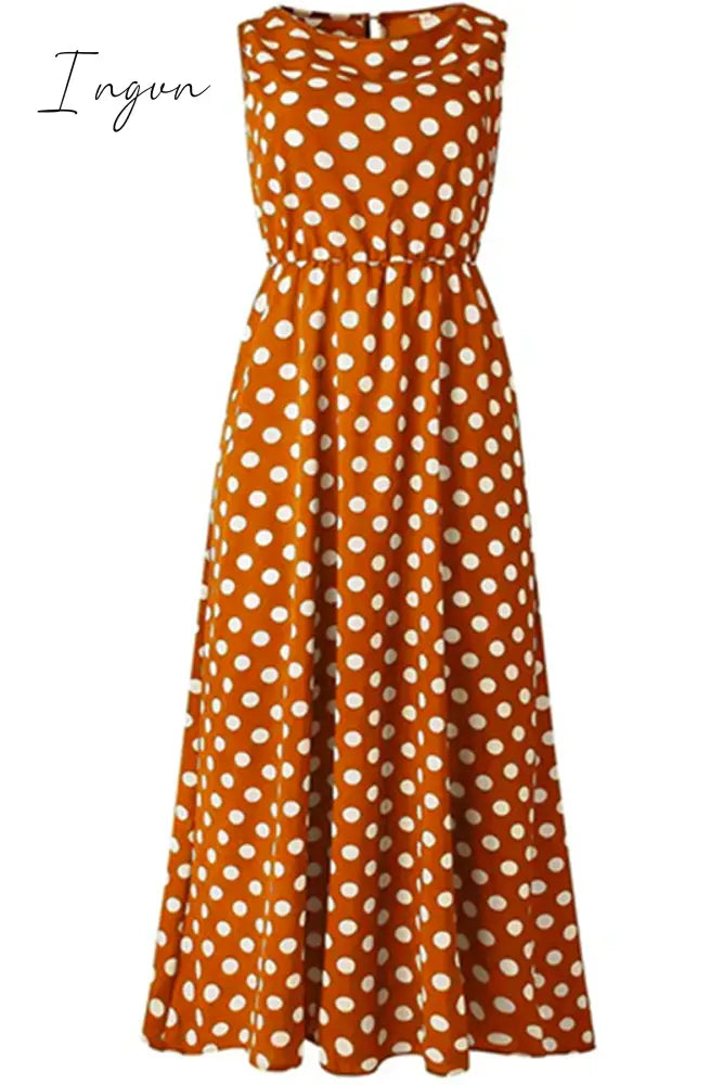 Ingvn - Polka Dot Round Neck Dress（5 colors）