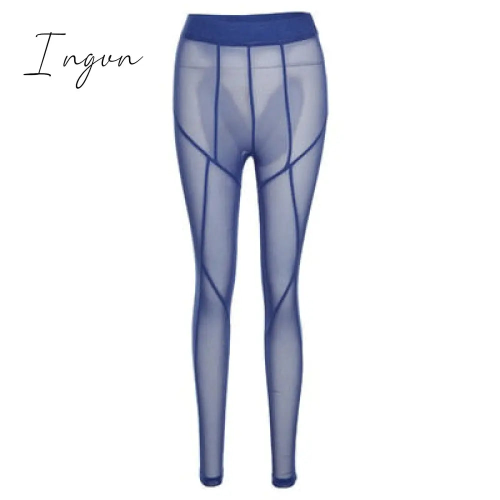 Ingvn - New Sexy See-through Black High Waist Long Trousers Casual Sweatpants Women Autumn Elastic Pencil Pants Mesh Leggings