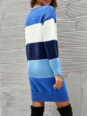 Long Sleeve Casual Color Block Simple Dress, Women's Crew Neck Clothing