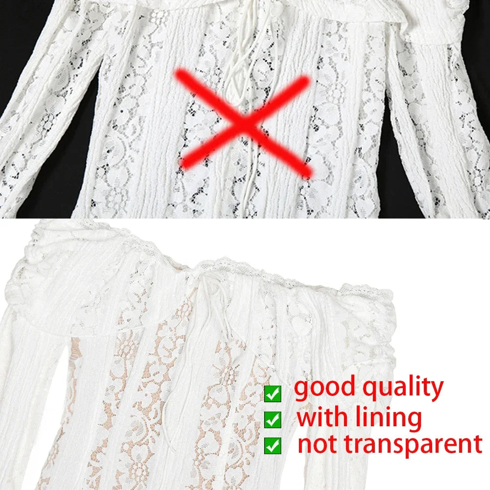 White Off The Shoulder Bodycon Dress New in Flare Sleeve Elegant Lace Maxi Dress Wedding Guest Dress for Women
