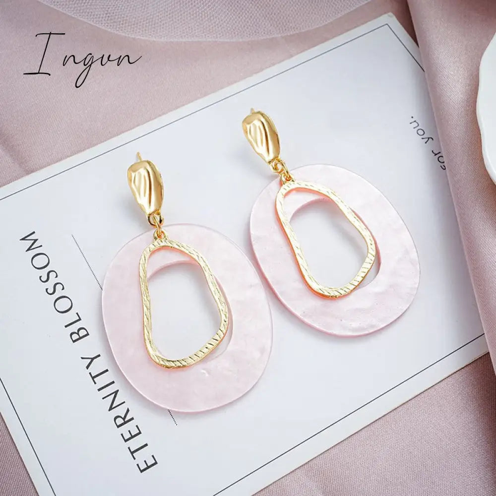 Ingvn - Korean Style Dangle Drop Earrings For Women Pink Color Arcylic Geometric Cute Pendant Earrings 2023 Trend Brincos Jewelry Gifts