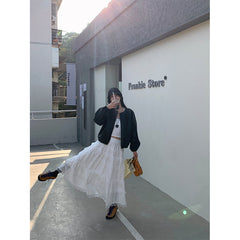 Ballet Style Cake Skirt Women's Spring Korean A- shaped Lace Stitching Mid-length Skirt
