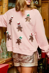 Ingvn - Casual Sweet Santa Claus Sequins Patch O Neck Tops