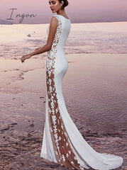 Ingvn - Floor Length Long Dresses For Women Party Wedding Evening Clothes Sleeveless Vintage Vestido Feminino Lace White Dress Elegant