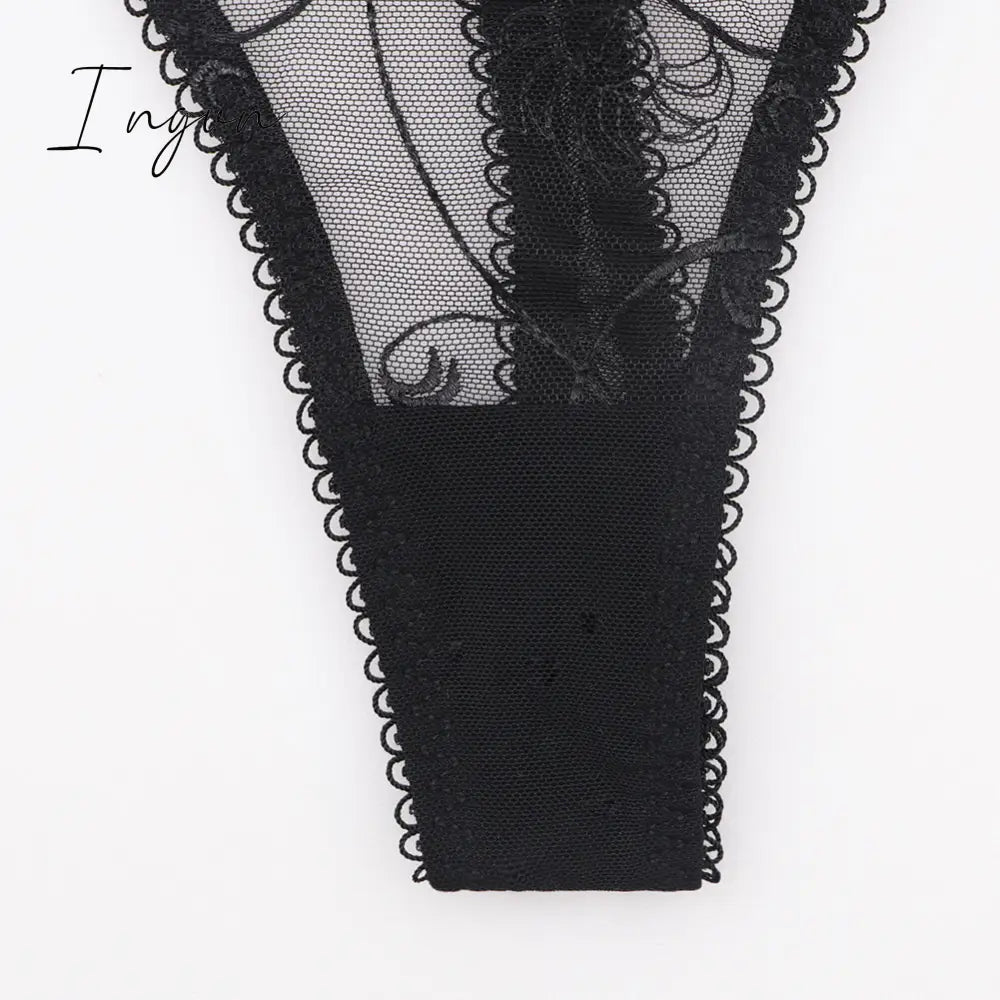 Ingvn - Hot 2pcs Women Sexy Ultra-Thin  Breathable Floral Lingerie  Sets Bras+Thongs