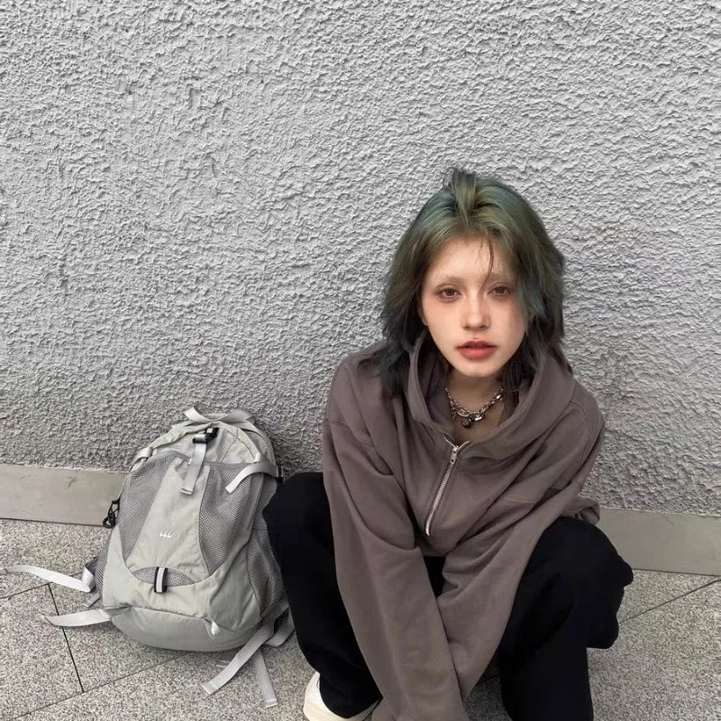 INGVN  Streetwear Vintage Fashion Backpacks Casual Trendy Y2k Aesthetic Students Schoolbags Japanese Women Grunge All Match Rucksacks