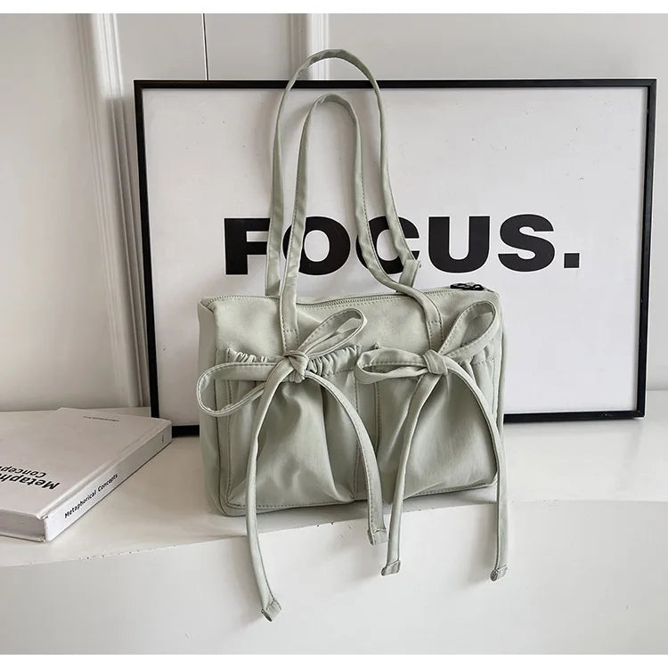 Ingvn  Japanese Ins Style Shoulder Bag For Commuter Lightful Zipper Nylon Tote Bag Female Casual Large Capacity Bow Bag