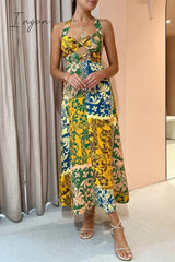 Ingvn - Sexy Print Bandage Backless Halter Printed Dress Dresses