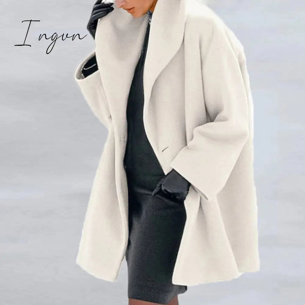 Ingvn - Fashion Trends Women Retro Single Button Solid Long Cardigan Jackets Autumn Long Sleeve Pocket Outwear Winter Hooded Blend Wool Coat Tops