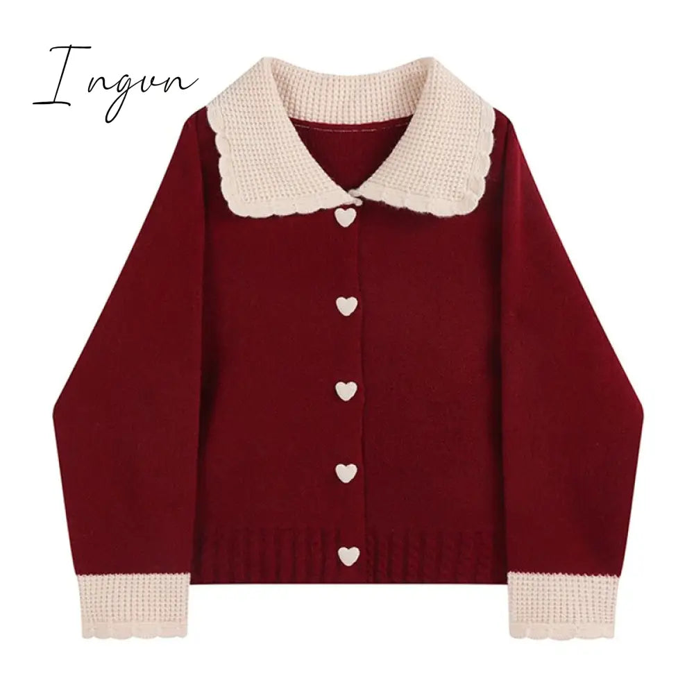 Ingvn - High Quality Women's Cashmere Sweater Loose Casual Turn-down Collar Single Breasted Knitted Pullovers Female Elegant Soft Sweet Retro Jumper