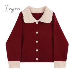 Ingvn - High Quality Women's Cashmere Sweater Loose Casual Turn-down Collar Single Breasted Knitted Pullovers Female Elegant Soft Sweet Retro Jumper