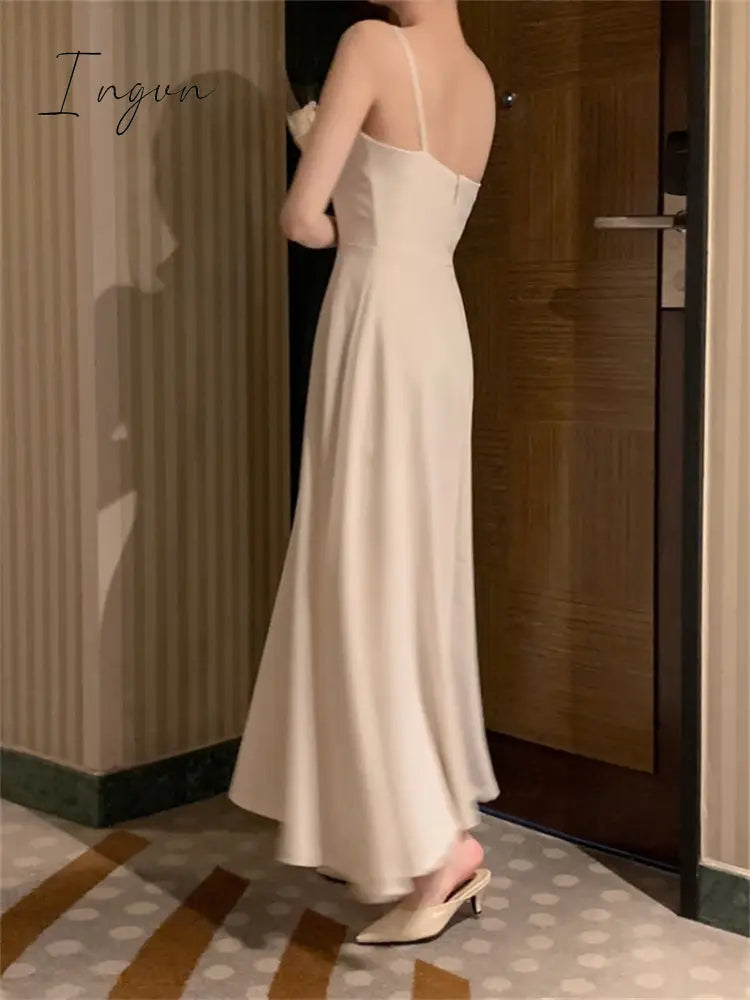 Ingvn - Summer Elegant Casual Long Dress Women Spaghetti Strap A-Line Vintage Solid Party Black Robe Female Fashion Birthday Vestidos