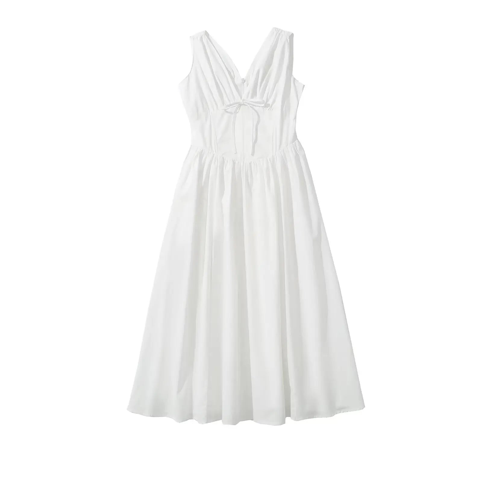 New Women Bow V Neck Floral Print Tank Summer Dress Sexy Sleeveless High Waist Elegant Holiday Party Dresses Midi Robe