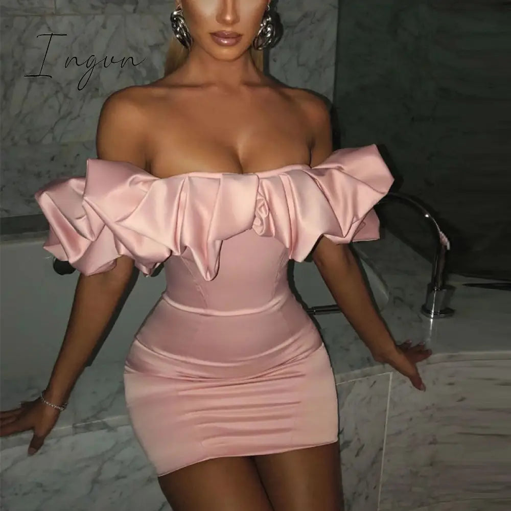 Ingvn - Women's Ruffled Off-shoulder Tube Top Backless Dress
