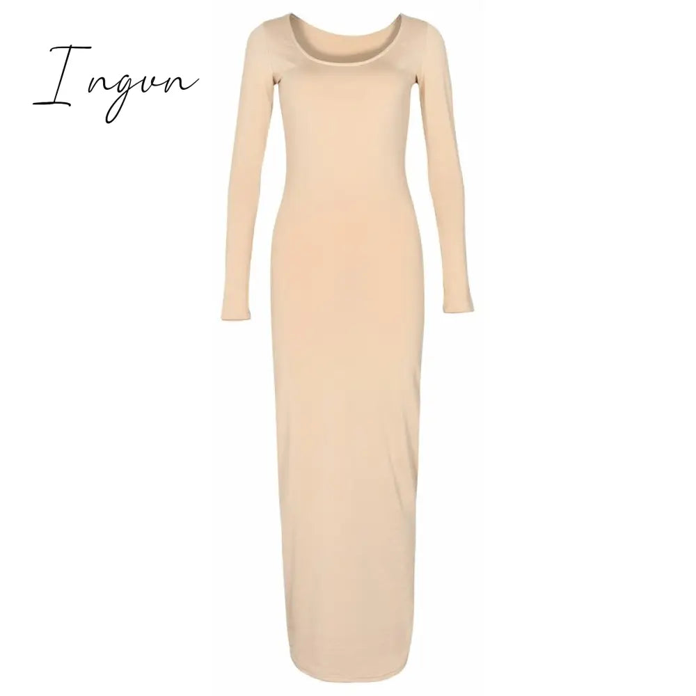 Ingvn - Turtleneck Long Dress Autumn Winter Muslim Elegant Office Lady Skinny Long Sleeve Bodycon Casual Dress Women Midi Clubwear GV464
