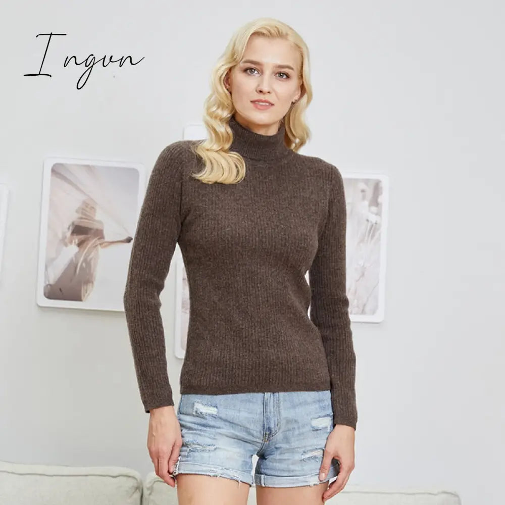 Ingvn - 100% Merino Wool Turtleneck Women Sweater Autumn Winter Warm Soft Jumper Women Knitted Pullover Femme Cashmere Sweater Knit