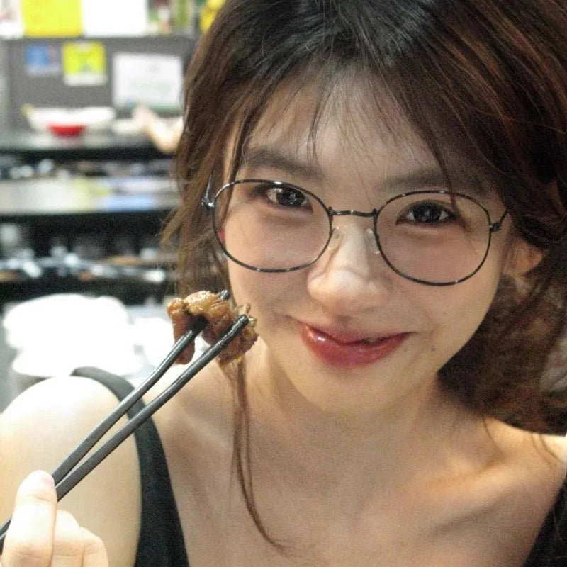 INGVN  Korea Trend Round Glasses Frame Women No Makeup Star Style Glasses Men Contrasting Cute Decorative Glasses