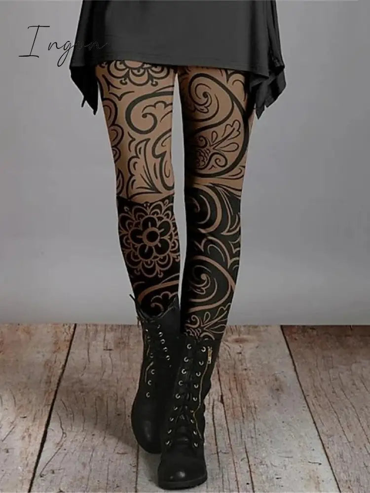 Ingvn - Women's Chinos Tights Pants Trousers Leggings Cotton Blend Suit 3 Suit 5 suit 1 High Waist Ethnic Style Vintage Halloween Daily Wear Going out Print Micro-elastic Full Length Breathability Paisley S