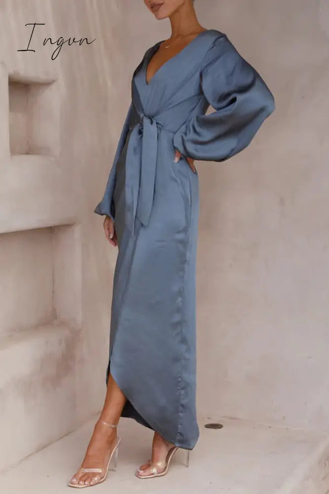 Ingvn - Celebrities Elegant Solid Bandage V Neck A Line Dresses
