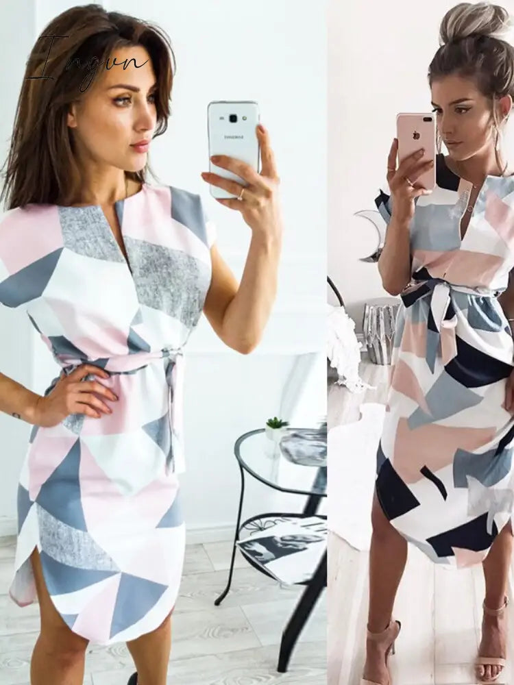 Ingvn - 2023 Summer Beach Maxi Dress Women Floral Print Boho midi Dress Ruffles Wrap Casual V-Neck Split Sexy Party Dress Robe