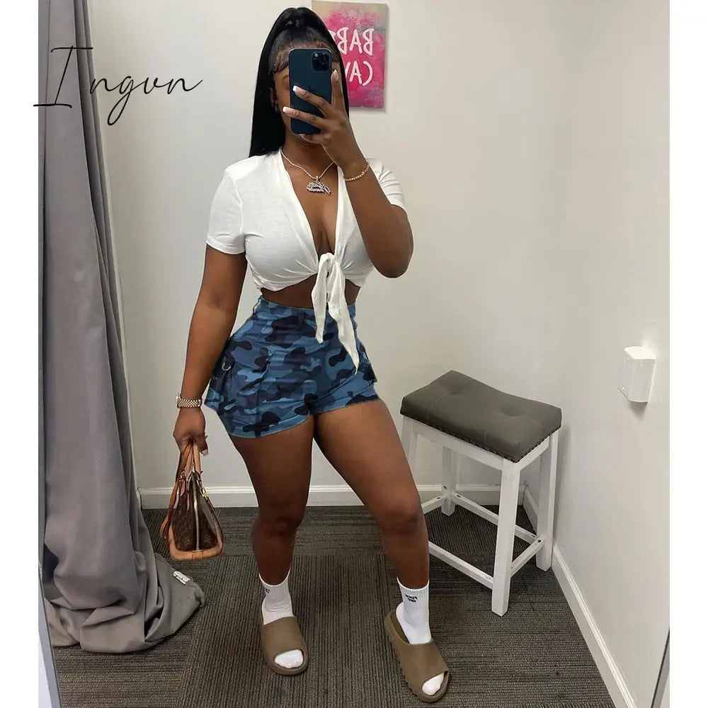 Ingvn - Summer Hight Waist Pockets Camouflage Print Camo Shorts Women Casual Sexy Cargo Shorts Streetwear Short Pants Women