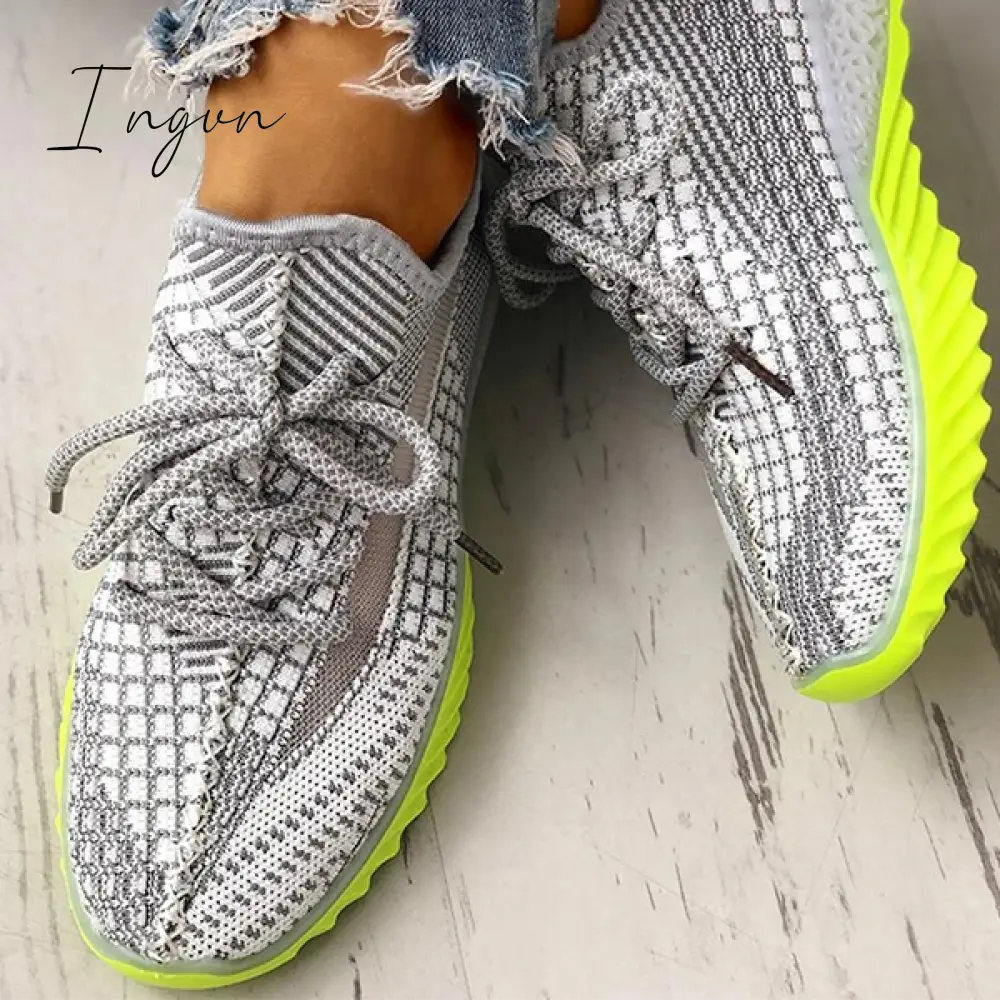 Ingvn - Net Surface Breathable Lace Up Yeezy Sneakers