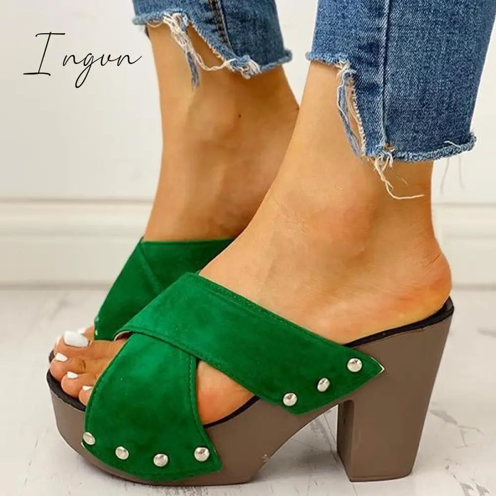 Ingvn - Crisscross Design Chunky Heeled Slippers