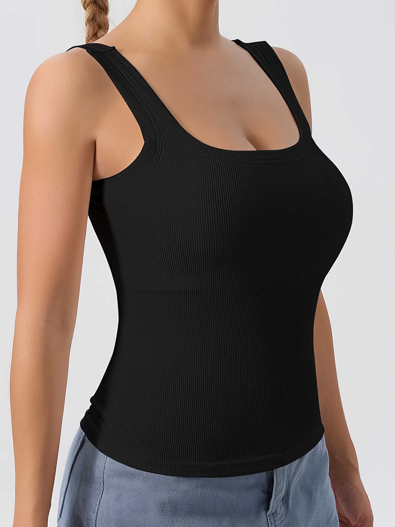 Solid Color Slim Tank Top 3 Packs, Casual Square Neck Sleeveless Versatile Top, Women's Clothing