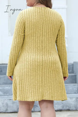 Ingvn - Casual Solid Patchwork V Neck Long Sleeve Plus Size Dresses (Without Belt)