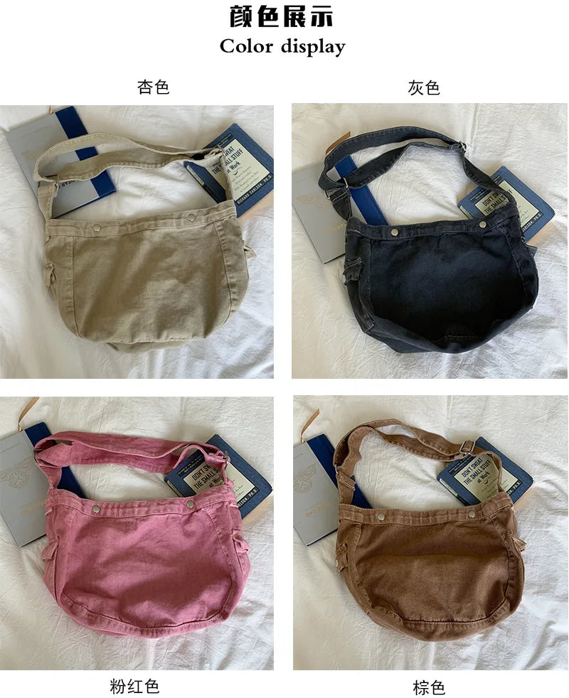 Ingvn  Large Capacity Women's Retro Canvas Shoulder Bag Solid Color Female Crossbody Bags Simple Design Ladies Tote Purse Handbags