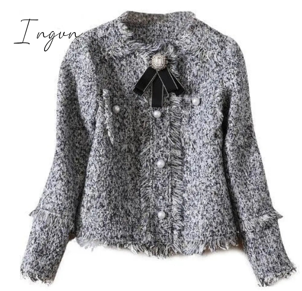 Ingvn - Trends 2023 high quality Brand Dress Sweet Diamonds Bead Pink Dress Robe Hiver Autumn Tweed Woolen Women Dress vestidos Robe Femme Jurken 2698