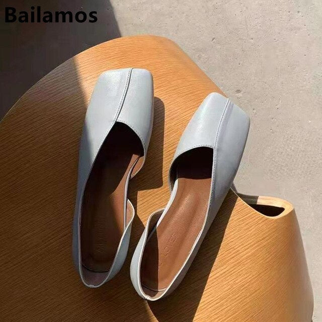 Bailehou 2026 New Flat Shoes Women Square Toe Ballerina Slip on Loafers Flat Heel Ladies Shallow Mouth Casual Shoes Zapatos Muje