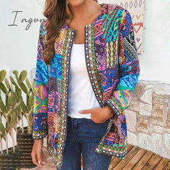 Ingvn - 6XL Jacket Coat Women Fashion Autumn Winter Ethnic Floral Print Long Sleeve Loose Jacket Coat Cardigan Loose Outerwear Chic Top