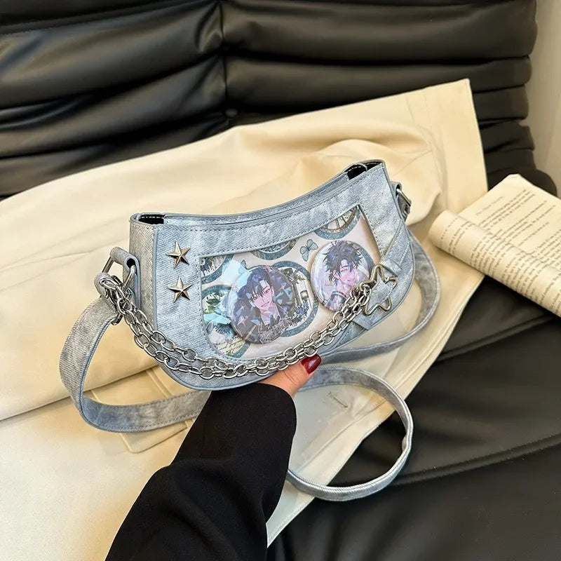 Ingvn  Laser Silver Shoulder Bag for Women Designer Casual Fashion Transparent Lolita Ita Bag Jk All-match Chain Y2k New Handbag