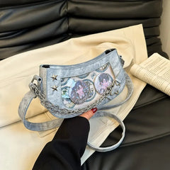 Ingvn  Laser Silver Shoulder Bag for Women Designer Casual Fashion Transparent Lolita Ita Bag Jk All-match Chain Y2k New Handbag