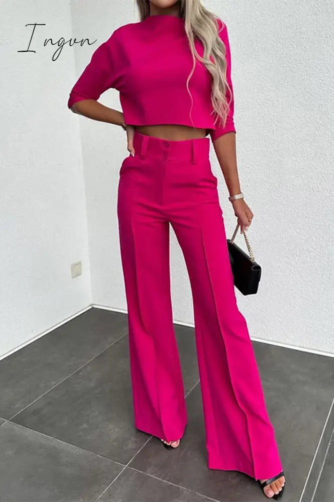 Ingvn - Casual Solid Pocket Half A Turtleneck Half Sleeve Two Pieces