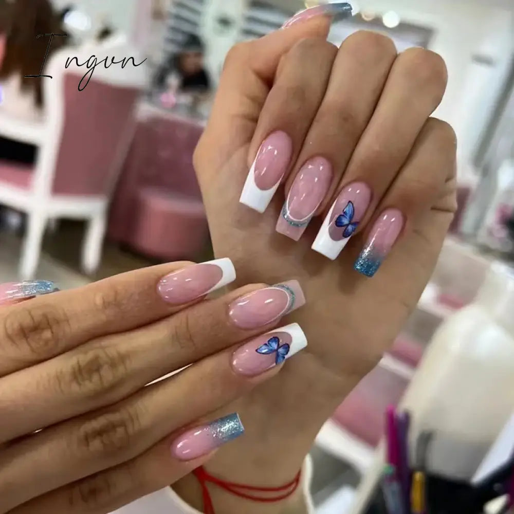 24Pcs Fake Nails Press On Supplies False Charms Tips For ABS Nail Art And Decorations Manicure Extension Contains Jelly Gel