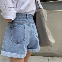 Ingvn - New Summer High Waist Denim Shorts Women Casual Loose Ladies Fashion Plus Size Elastic Waist Wide Leg Short Jeans Female