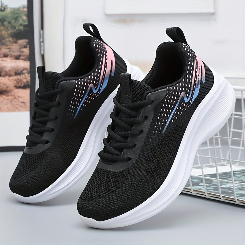 Women's Breathable Knit Sneakers, Casual Lace Up Outdoor Shoes, Lightweight Low Top Sport Shoes
