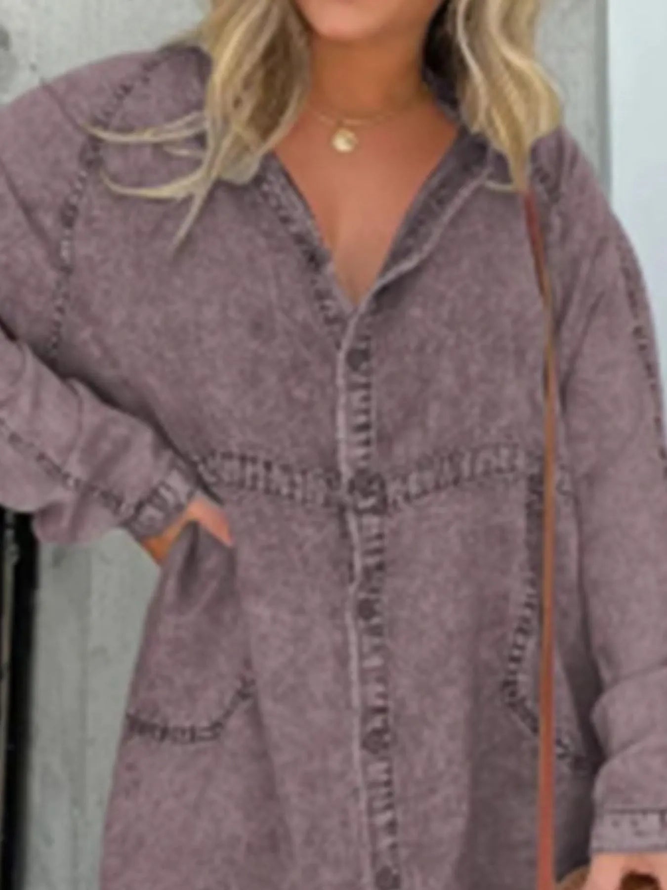 Full Size Button-Front Long Sleeve Denim Shirt Dress Plus Size